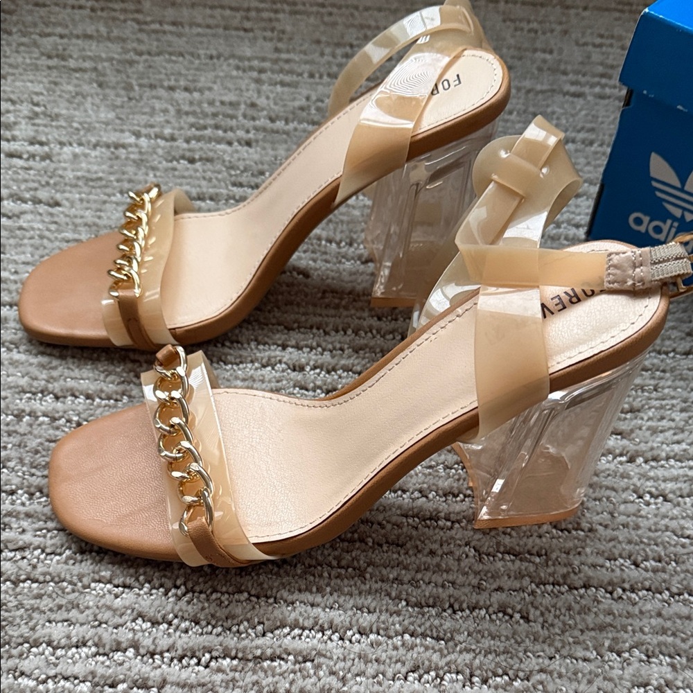 Forever 21 Tan and Clear Chain Heels